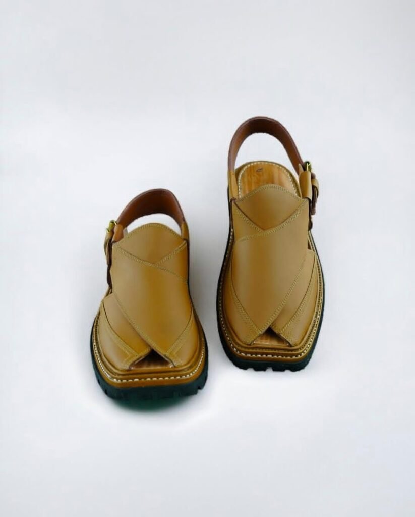 Men's Light Brown / Tan Leather Peshawari Chappal