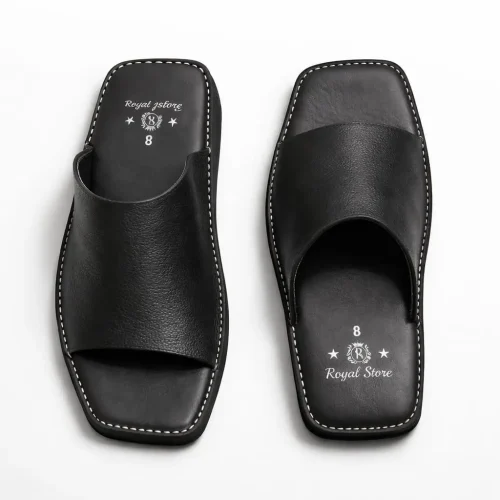 black leather slippers for men